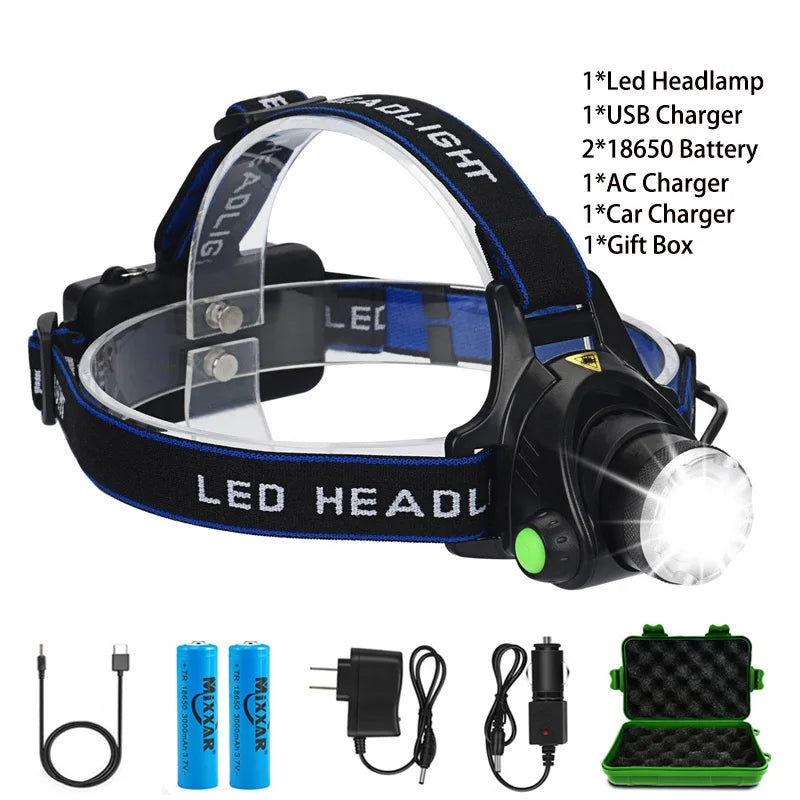 ZK30 Rechargeable LED Headlamp Headlight Head Lamp/Light Frontale 18650 Battery Head Flashlight Lanterns for Camping Running