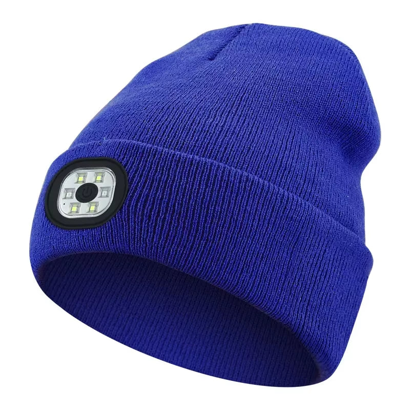 Rechargeable LED Beanie Hat with Light Unisex Warm Winter Knitted Cap Headlamp Night Lighted Flashlight for Outdoor Activities