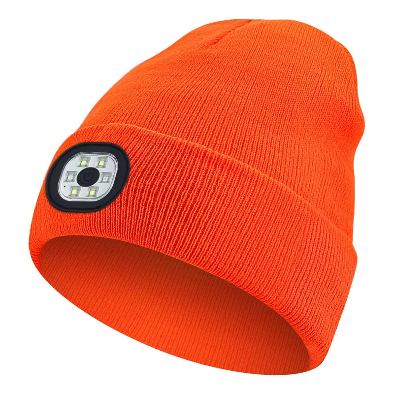 Rechargeable LED Beanie Hat with Light Unisex Warm Winter Knitted Cap Headlamp Night Lighted Flashlight for Outdoor Activities
