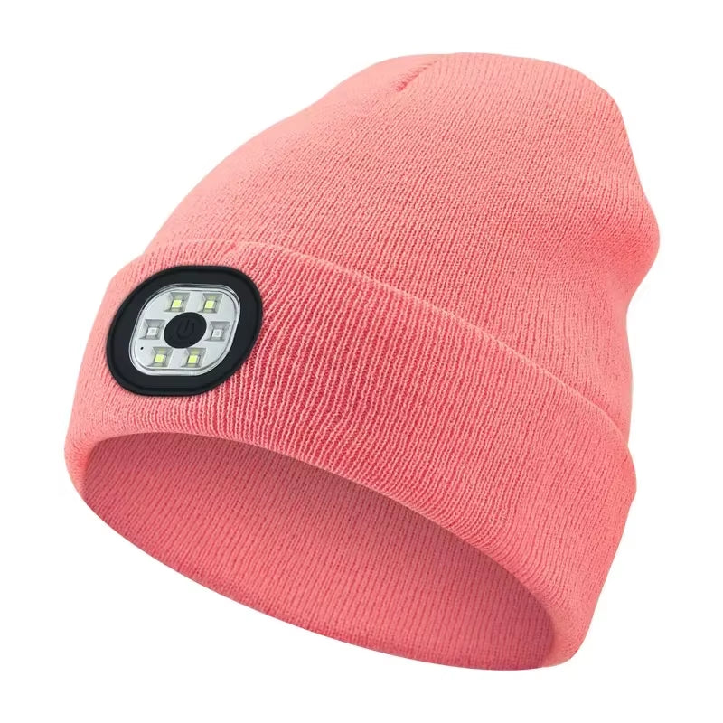 Rechargeable LED Beanie Hat with Light Unisex Warm Winter Knitted Cap Headlamp Night Lighted Flashlight for Outdoor Activities