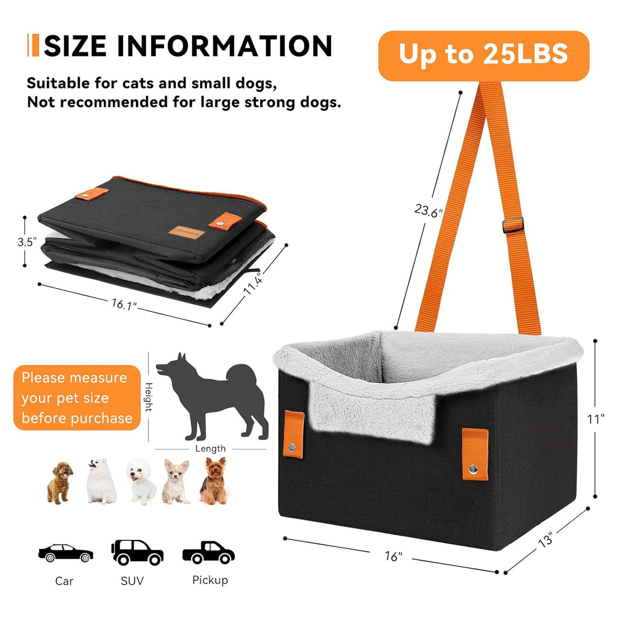 Portable Small Dog Car Seat Dog Booster Seat for Car with Clip-On Safety Leash Perfect for Small Pets Pet Products