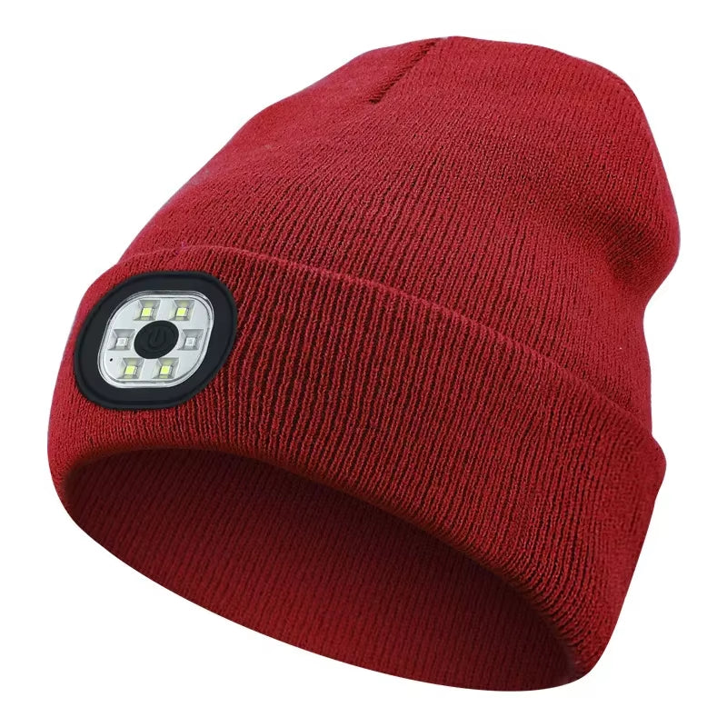 Rechargeable LED Beanie Hat with Light Unisex Warm Winter Knitted Cap Headlamp Night Lighted Flashlight for Outdoor Activities