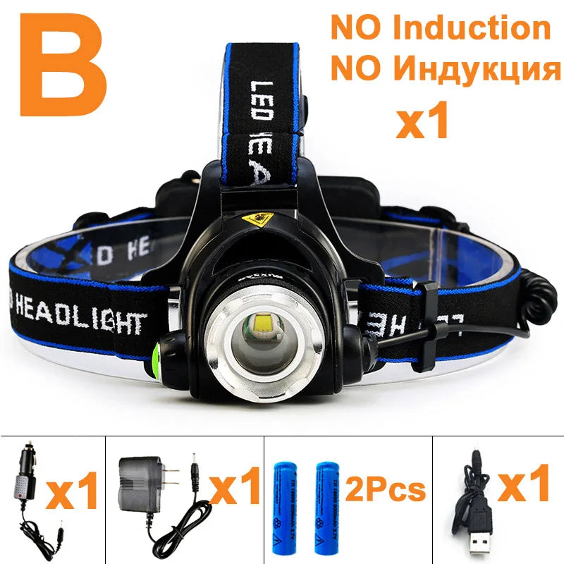 ZK30 Rechargeable LED Headlamp Headlight Head Lamp/Light Frontale 18650 Battery Head Flashlight Lanterns for Camping Running
