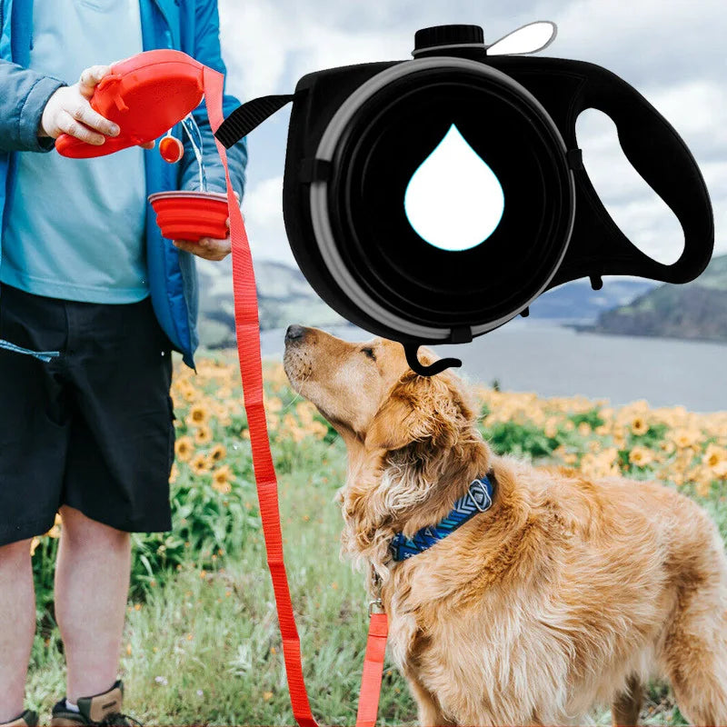 Multifunction Small Pet Dog Leash Rope for Big Dog Collar with Built-In Water Bottle Bowl Waste Bag Dispenser Dog Accessories
