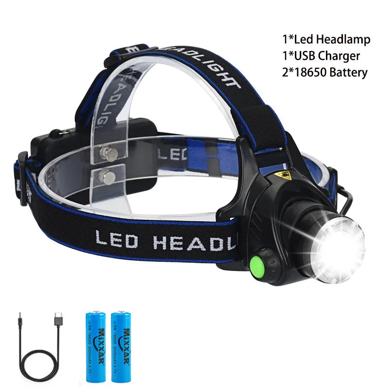 ZK30 Rechargeable LED Headlamp Headlight Head Lamp/Light Frontale 18650 Battery Head Flashlight Lanterns for Camping Running