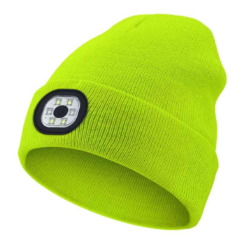 Rechargeable LED Beanie Hat with Light Unisex Warm Winter Knitted Cap Headlamp Night Lighted Flashlight for Outdoor Activities