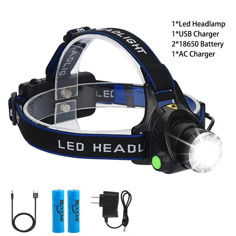 ZK30 Rechargeable LED Headlamp Headlight Head Lamp/Light Frontale 18650 Battery Head Flashlight Lanterns for Camping Running
